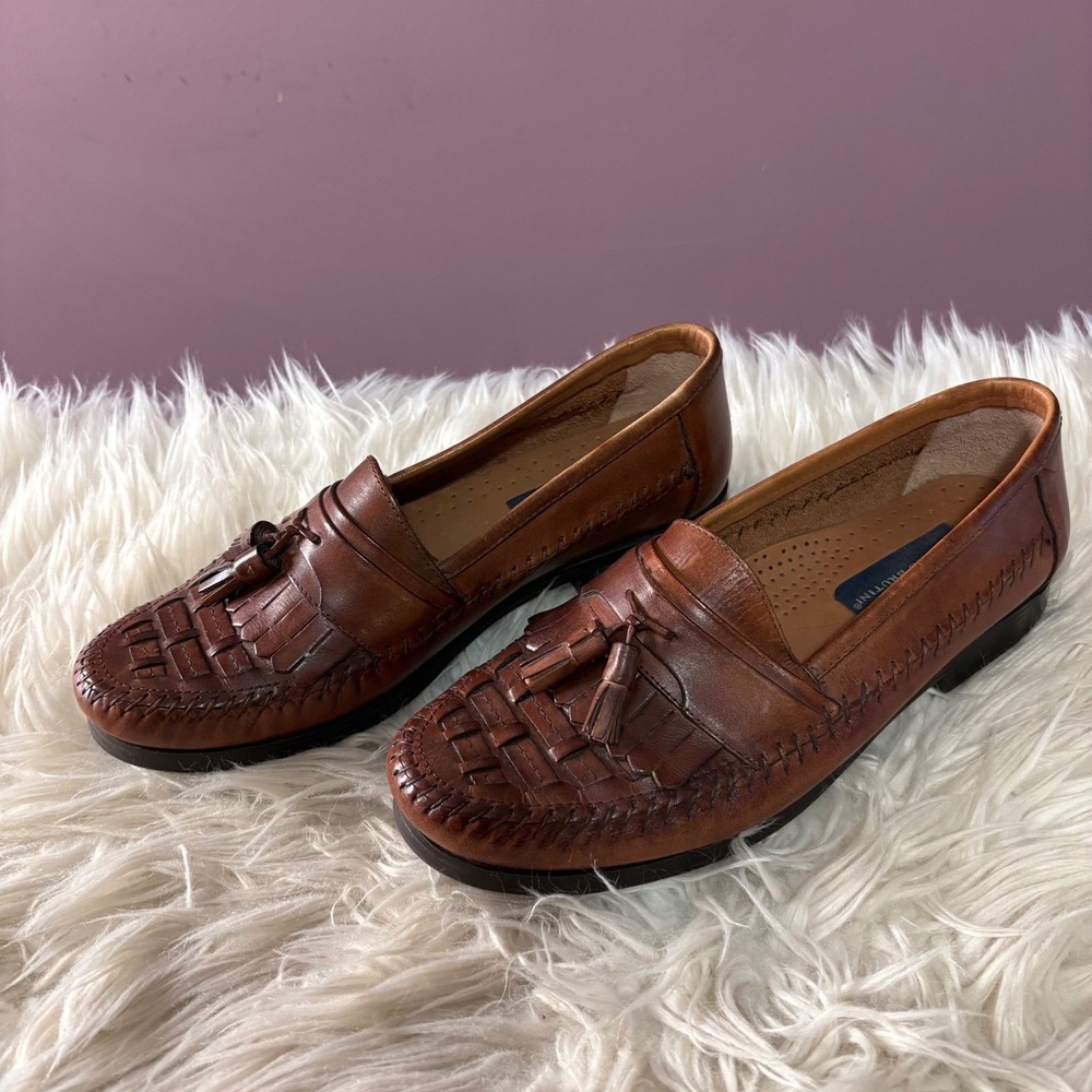 Giorgio Brutini Loafers Mens 9 Brown Excellent Woven Kiltie Tassel Leather Shoes